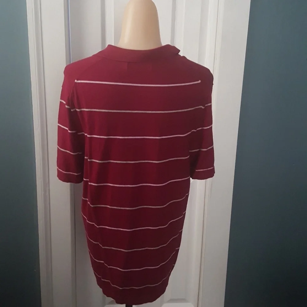 Banana Republic Maroon & Gray Collar Sweater Shortsleeve Poplin Preppy Shirt-M